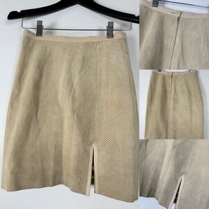 Vintage 80s Suede Leather Mini Skirt Size 4‎ Paolo Santini Cream Tan Taupe